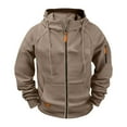 thumbnail image 2 of HOMADLES Mens Casual Hood Jacket Full Zip Solid Multi Pockets Long Sleeve Coat Cardigan Hooded for Men Outdorr Hiking Workout Jacket, Brown XL, 2 of 3