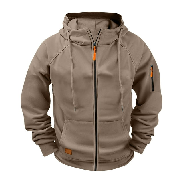 ShomPort Raglan Sleeve Sweatshirt Coat for Mens Drawstring Hooded Coats with Multi-Pockets Fall Winter Outdoor Workout Coat