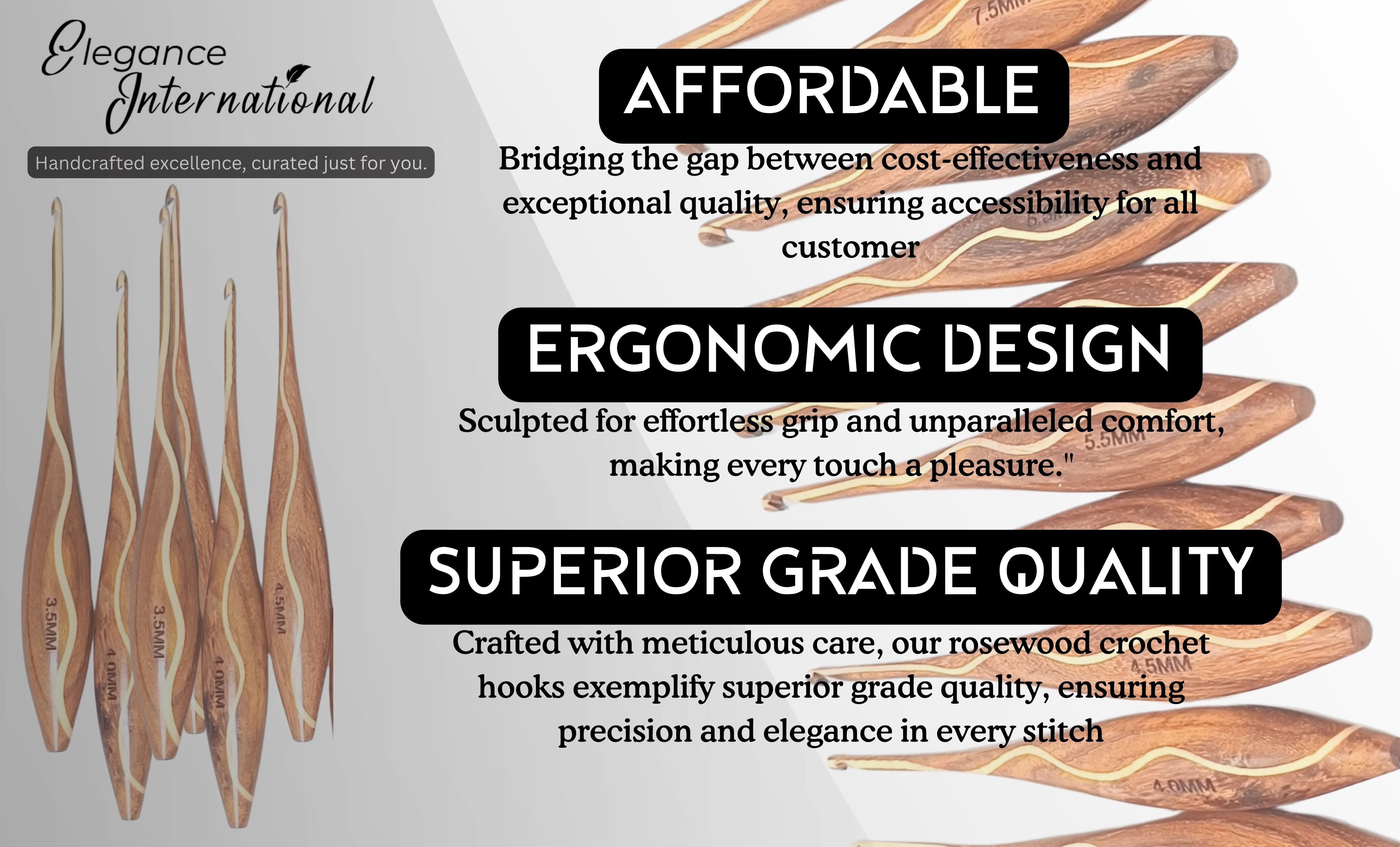 Wooden Crochet Hooks Set - 7 Sizes 4mm to 10mm - Crochet Hooks with Comfortable Grip - - Ergonomic Design for Arthritic Hands - for Crocheting, Knitting - Gifts for Her(Dsg1,Hooks, Stand, Bowl)