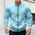 thumbnail image 5 of Mens Hoodless Hoodie Zip Up Fleece Jacket Lightweight Athletic Street Running Gym Mens Clothing,BU1,XL, 5 of 6