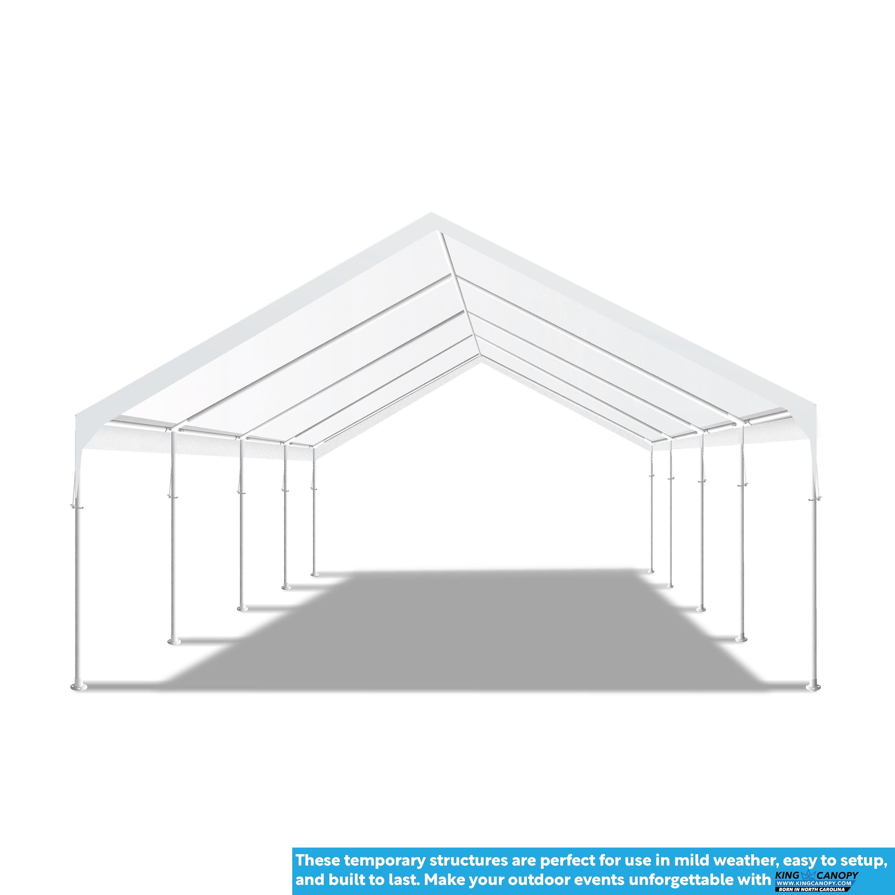 King Canopy  Hercules 18ft x 27ft, 2in Hammertone Steel Frame w/ buttons, 10-Leg, Carport, White
