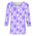 thumbnail image 4 of Womens Cotton T Shirts Crewneck 3/4 Sleeve Dog Paw Print Graphic Tee Casual Tops for Dog Mom, Pet Lovers (L, Purple 01), 4 of 5