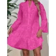 thumbnail image 6 of Women'S 2025 Lace Eyelet Embroidery Dress V-Neck Trumpet Sleeve Boho Flowy Swing Dress Rose Red M, 6 of 8