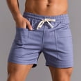 thumbnail image 5 of hopeusnice Mens Workout Casual Beach Solid Color Fashion Summer Cotton Linen Running Shorts Lounge Shorts Activewear Gym Shorts Elastic Waist Drawstring Pants Loose with Pockets Blue M, 5 of 5