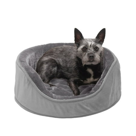 UPC: 0842229121650 | FurHaven Pet Products Plush & Velvet Oval Pet Bed for Dogs & Cats – Smoke Gray Small