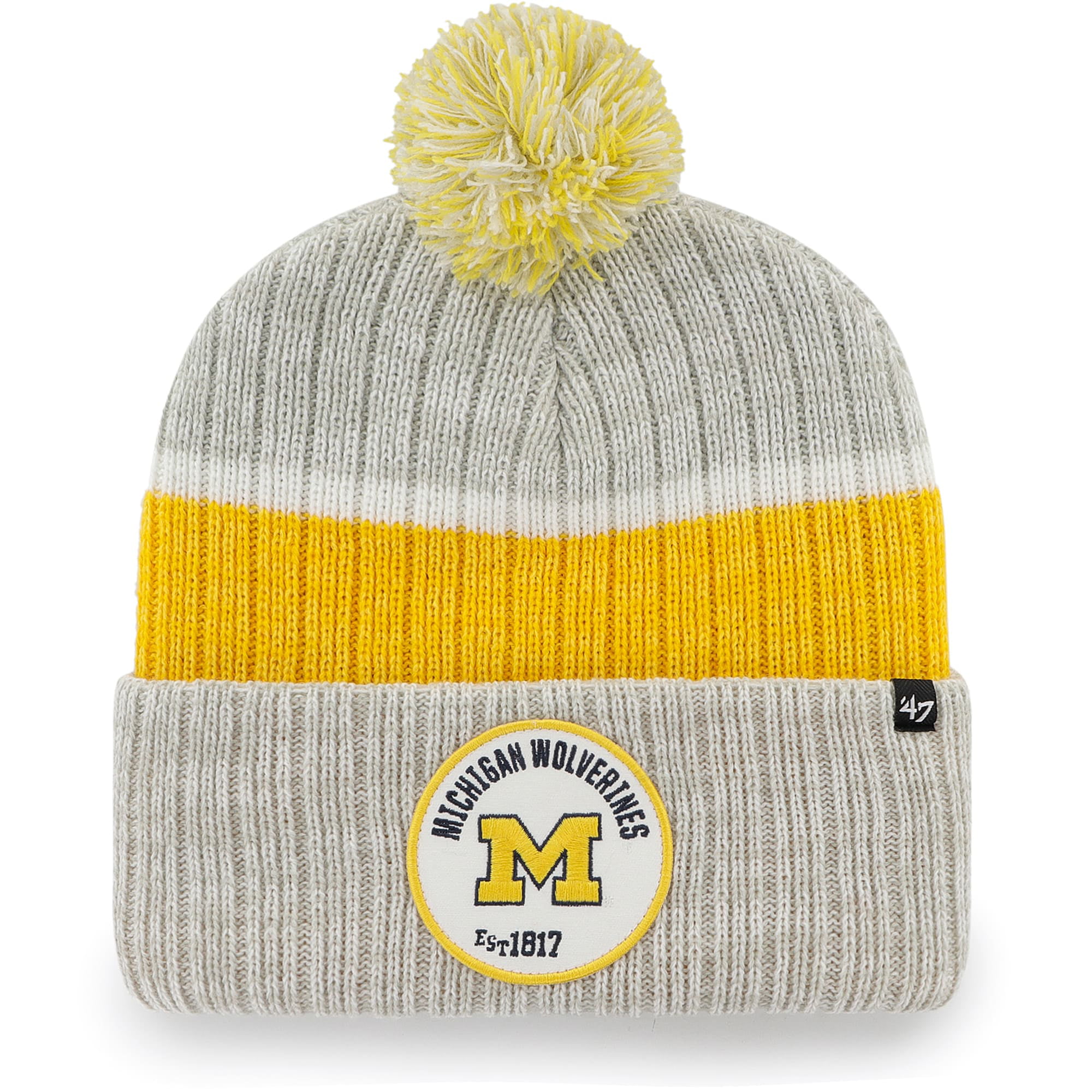 NCAA Cuffed Winter Knit Toque Cap '47 Michigan Wolverines Navy Blue Cuff Holcomb Beanie Hat with POM 