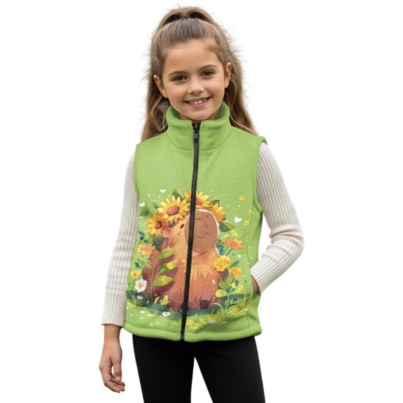 Garronmavis Capybara Kids Vest 2T Comfortable Sunflower Boys Sleeveless Vests Lightweight Sleeveless Jackets Outerwear with Pockets Stylish Warm Soft Outerwear Jacket with Pockets