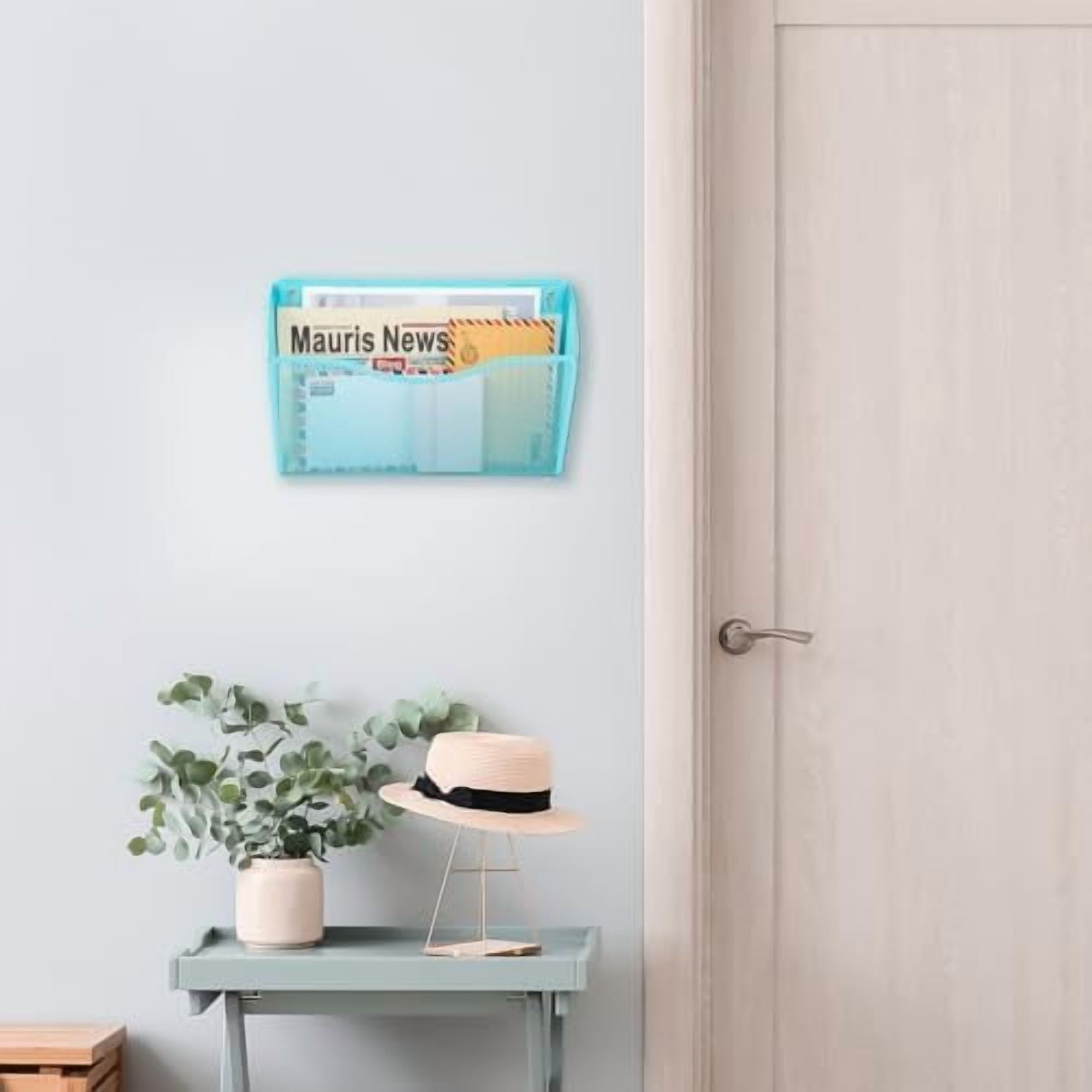 3 Single Pocket Mesh Hanging File Organizer, Vertical Wall Mounted Magazine File Holder, Mount Basket Mail Paper Document Folder Organizing for Office, Home and School, Blue