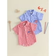 thumbnail image 3 of BemeyourBBs Toddler Baby Boy Girl 4th of July Shirt Outfit Kids Patriot Independence Day Shirt Summer Clothes Plaid Print America Flag Embroidery Short Sleeve Lapel Button Down Shirt Tops, 3 of 9
