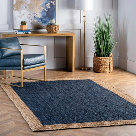 Agro Richer Blue DyeNatural Jute Border Area Rugs for Living, Carpet for Kitchen outdoor & Indoor (4x8" Feet)