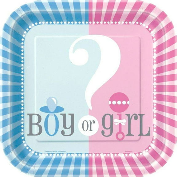 7" Square Gender Reveal Party Plates, 10ct
