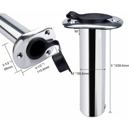 Voylla 2Pcs Boat Stainless Steel Fishing Rod Holder Flush Mount 15/30/90 Degree with PVC Cap Inner Tube and Gasket