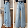 thumbnail image 5 of Girls Wide Leg Jeans Casual Spring Denim Pants Baggy Loose Elastic Waist Girlfriend Long Trousers Valentine's Day, Sky Blue, 14 Years, 5 of 6