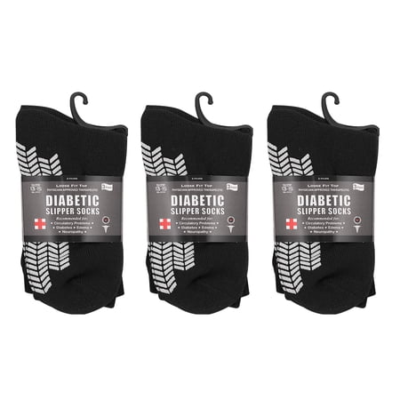 Nobles Assorted Diabetic Anti Skid/ No Slip Hospital Gripper Socks, Great for adults, men, women. Designed for medical hospital patients but great for everyone (Black Skid 3, 13-15)