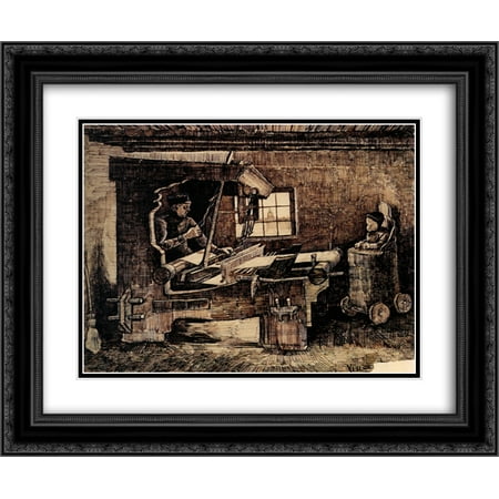 Vincent van Gogh 2x Matted 24x20 Black Ornate Framed Art Print 'Weaver, with a Baby in a