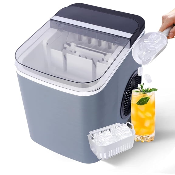 Countertop Ice Maker with Self-Cleaning, 9 Cubes in 6 Mins & 26 lbs per Day, Portable Ice Machine with Basket & Scoop, ETL/FDA Certified for Home, Kitchen, Office, Bar