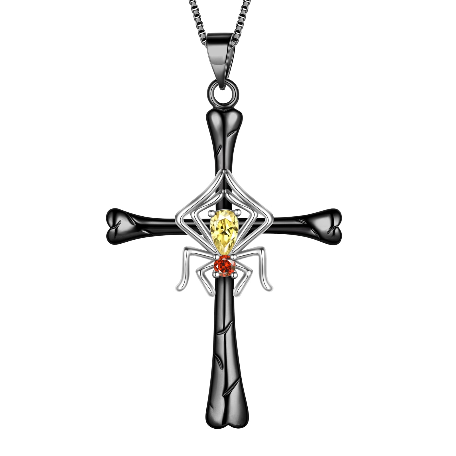 Beautlace Cross Spider Pendant Necklace,Halloween Silver and Black