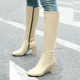 thumbnail image 2 of Knee High Boots for Women 2024 Trendy Leather Pointed Toe Block High Heel Dress Knee Length Tall Boots, 2 of 9