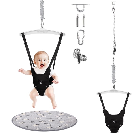 G TALECO GEAR Baby Jumper Doorway with Hook for Infant & Toddlers, Adjustable Strap for Baby Bouncers Indoor/Outdoor with Soft Rug, 6  Months, Black