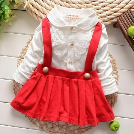 

Malisata Girl Baby Casual Ruffle Dress With Suspender Pattern Long Sleeve Shirt Dress