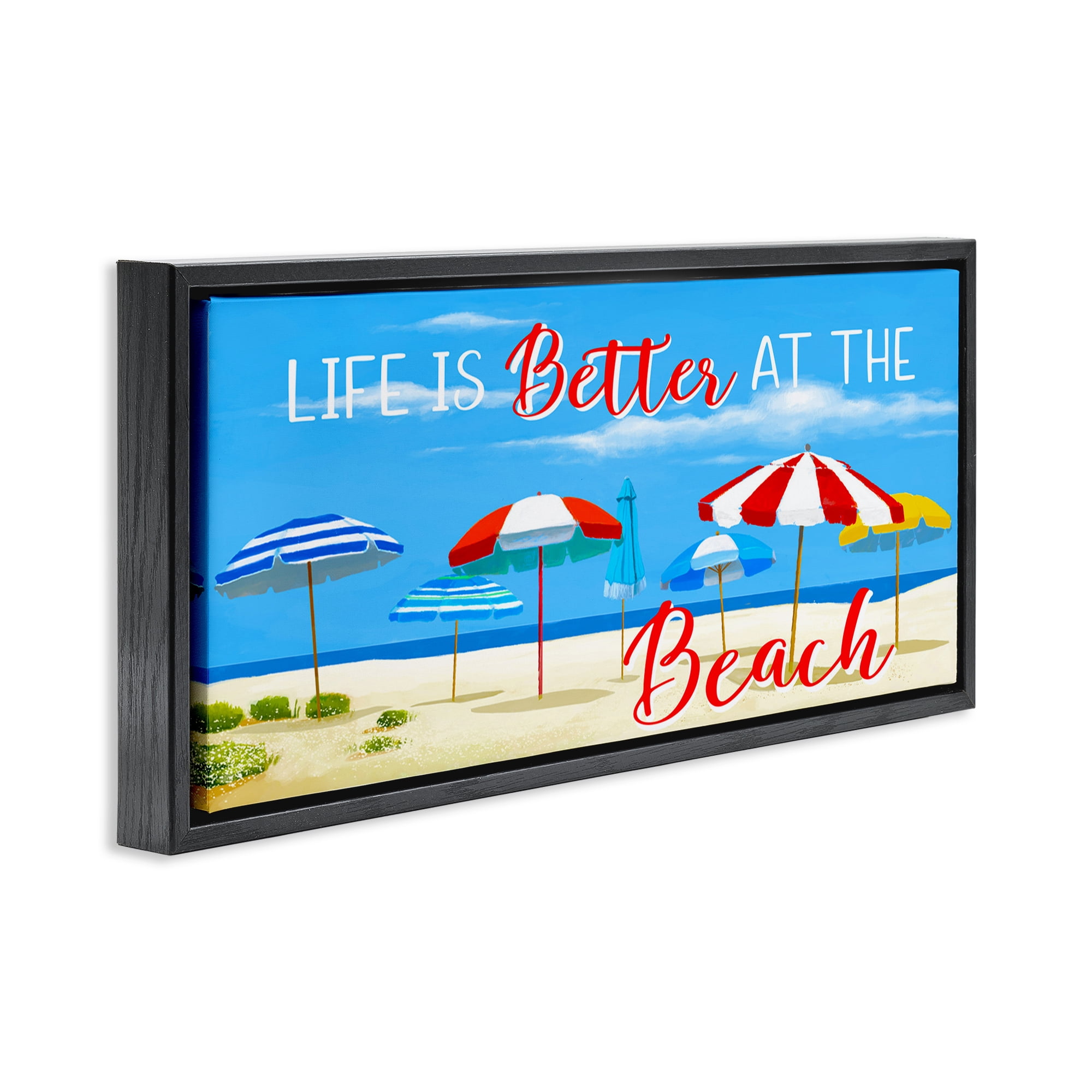 Stupell Industries Better At Beach Scene Landscape Painting Black Floater Framed Canvas Art Print Wall Art, 25 x 11