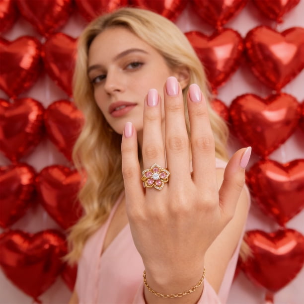 Anillo de flores para mujer, anillo giratorio de cristal con forma de flor, anillo giratorio ajustable, ideal para San Valentín, regalo de joyería para mujer, anillo de metal.