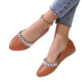 thumbnail image 4 of IEMIEMIEM Womens Rhinestone Ballet Flats Pearl Round Toe Flat Shoes Comfortable Soft Leather Slip On Daily Dress Ballet Flats Light Brown 10 Wide, 4 of 7