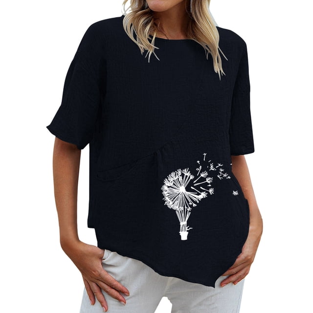 Chemises de Mode pour Femme Col Rond Imprimé Blouse Manches Courtes T-Shirt Hauts d'Été