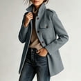 thumbnail image 5 of Pea Coats for Women Cropped Wool Jackets Winter Single Breasted Trench Coat Gray XL, 5 of 7