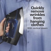 Hamilton Beach Clothing Iron, Steam Iron for Clothes with Stainless Steel Soleplate & Retractable Cord, Black