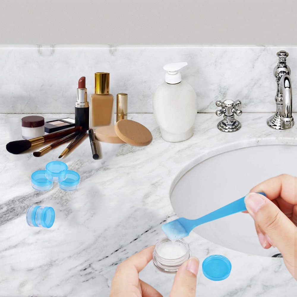 30 Pieces 3g Empty Clear Plastic Sample Containers with Lids Cosmetic Jars (Clear Blue 3g)
