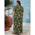thumbnail image 6 of SHOWMALL Women's Plus Size Short Sleeve Maxi Dress, Vintage Moss Floral 3X Side Slit Rounded Hem Long T-Shirt Dress with Pockets for Vacation & Casual Wear, 6 of 6