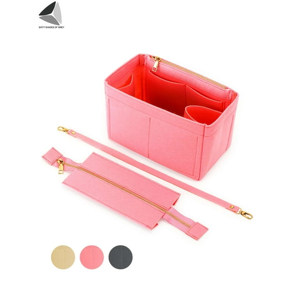 PULLIMORE Purse Organizer Insert, Felt Bag Organizer with Zipper, Handbag & Tote Shaper, For Speedy Neverfull(Pink,S)