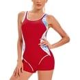 thumbnail image 2 of Traje de baño de una pieza rojo de talla grande con protección para el pecho y detalle de abertura, XXL, escote en U con efecto tie dye, 2 of 7