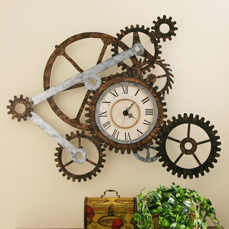 Old Fashioned Wall Clock Metal Rustic Modern Industrial Steampunk