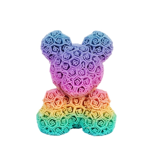 1PC rainbow 10CM 3D printed rose bear figurine Valentine's Day gift, beautiful decorative model, plastic handicraft