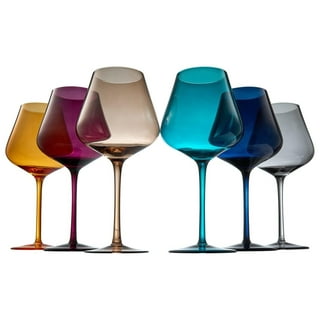 Colored Wine Glass Set, Large 12 oz Glasses Set of 6, Unique Italian Style  Tall Stemmed for White& Red Wine, Water, Margarita Glasses, Color Tumbler,  Gifts, Viral Beautiful Glassware (Stemmed) 