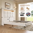 thumbnail image 2 of Domusensus King Size Bed Frame with Storage Headboard, 51" Tall Wingback Teddy Fleece Upholstered Platform Bed with LED Lights & Charging Station, White, 2 of 8