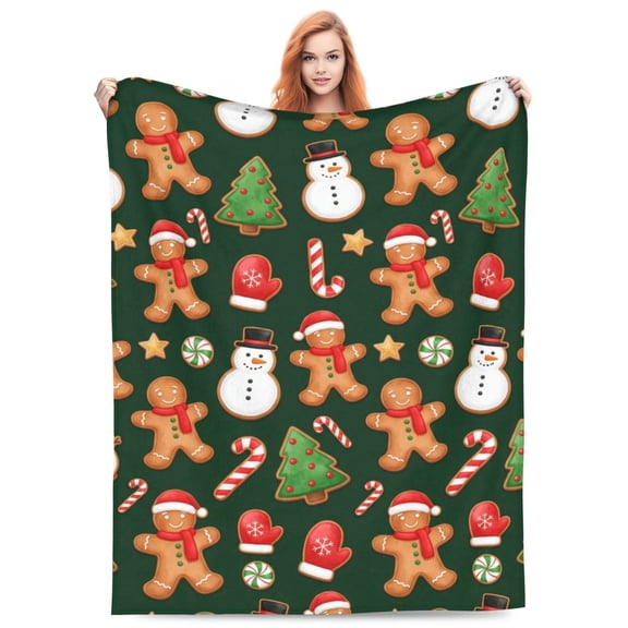 Christmas Flannel Blanket Throw, Green Gingerbread Man Christmas Bear Soft Fuzzy Plush Cozy Blankets for Couch Sofa Bed Decor, Ideal Gifts for Adults 50x40