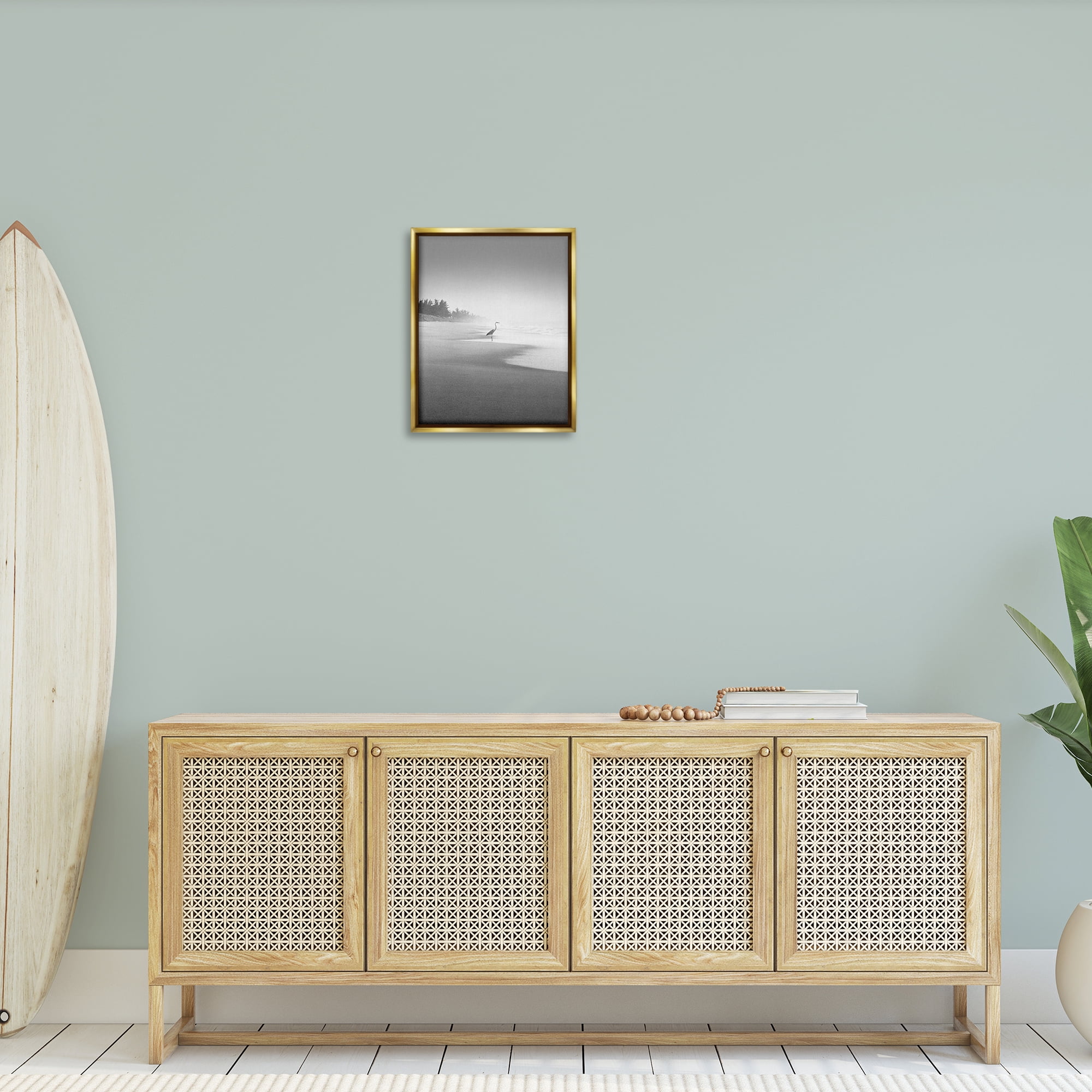 Stupell Industries Heron on Beach Coast Coastal Photography Gold Floater Framed Canvas Art Print Wall Art, 17 x 21