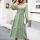 thumbnail image 3 of Vestido De Manga Farol Vestido elegante con pliegues en línea A para mujer, vestido de cintura alta, elegante vestido de viaje Cgtredaw L Verde para Mujer, 3 of 6