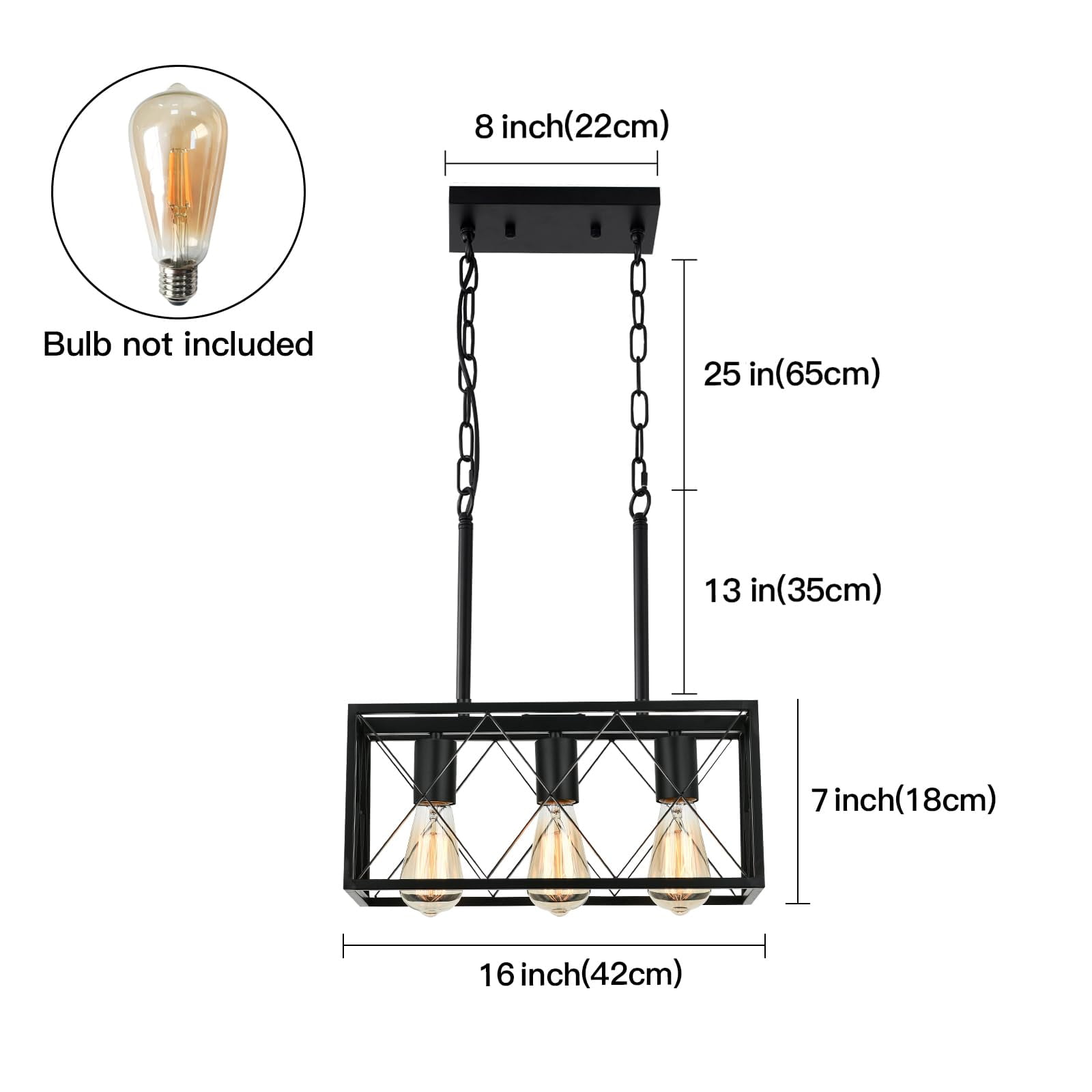 KEESFU 3-Light Black Farmhouse Kitchen Island Pendant Lighting, Industrial Open Cage Ceiling Fixture with Adjustable Chain for Dining Table, Foyer & Living Room