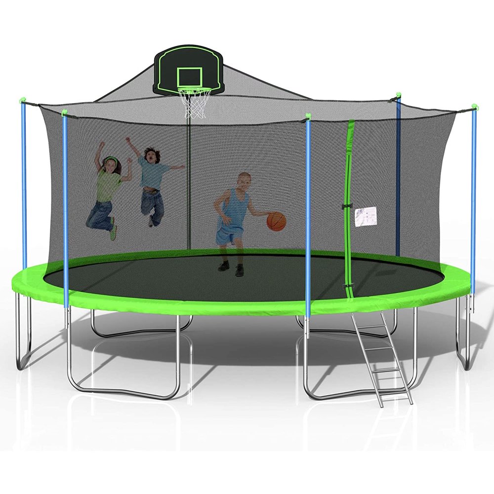 16 FT Trampoline with Basketball Hoop, Outdoor Toddler