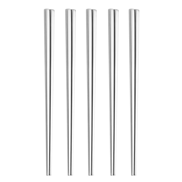 Palillos de acero inoxidable, 5 pares de palillos reutilizables, fáciles de usar, palillos para familia/hotel/restaurante de 23 cm