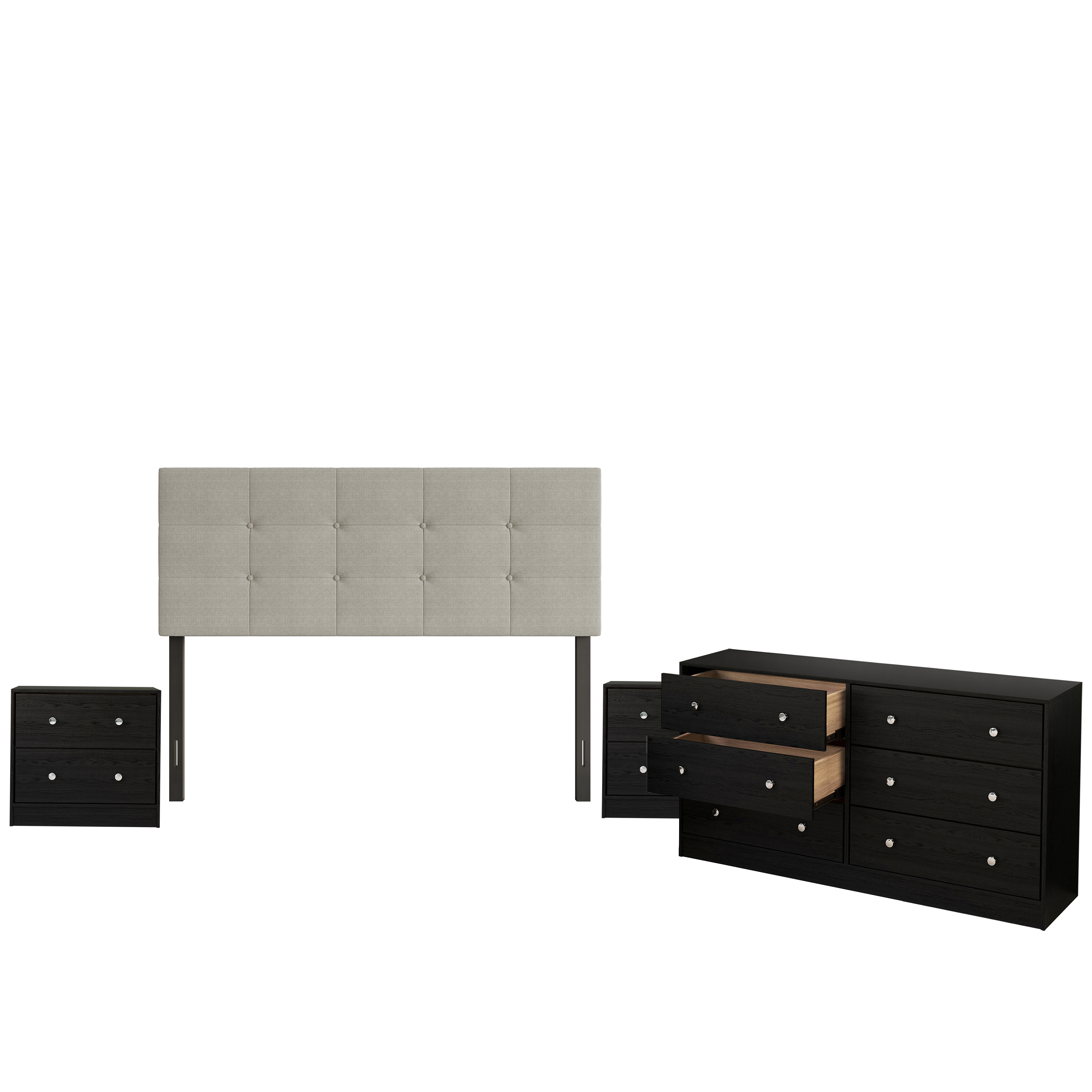 Home Design Gina Upholstered Headboard with Altoona Dresser and 2 Nightstands; Bedroom Set