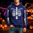 thumbnail image 2 of JIAYUE Men Halloween Sweatshirt Skeleton Graphic Print Baggy Pullover Hoodies for Fall Holiday Party Activities, 2 of 4