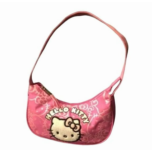 Hello Kitty Hobo Bag Embroidered Face Glitter Handbag Bag 9" x 5" x 2.25"