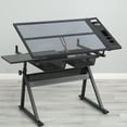 thumbnail image 4 of Drafting Desk With Side Shelf 0 To 75° Adjustable Tilting Drawing Desk Tempered Glass Art Table Writing Desk With Chair Stationery Storage Drawers, 4 of 9
