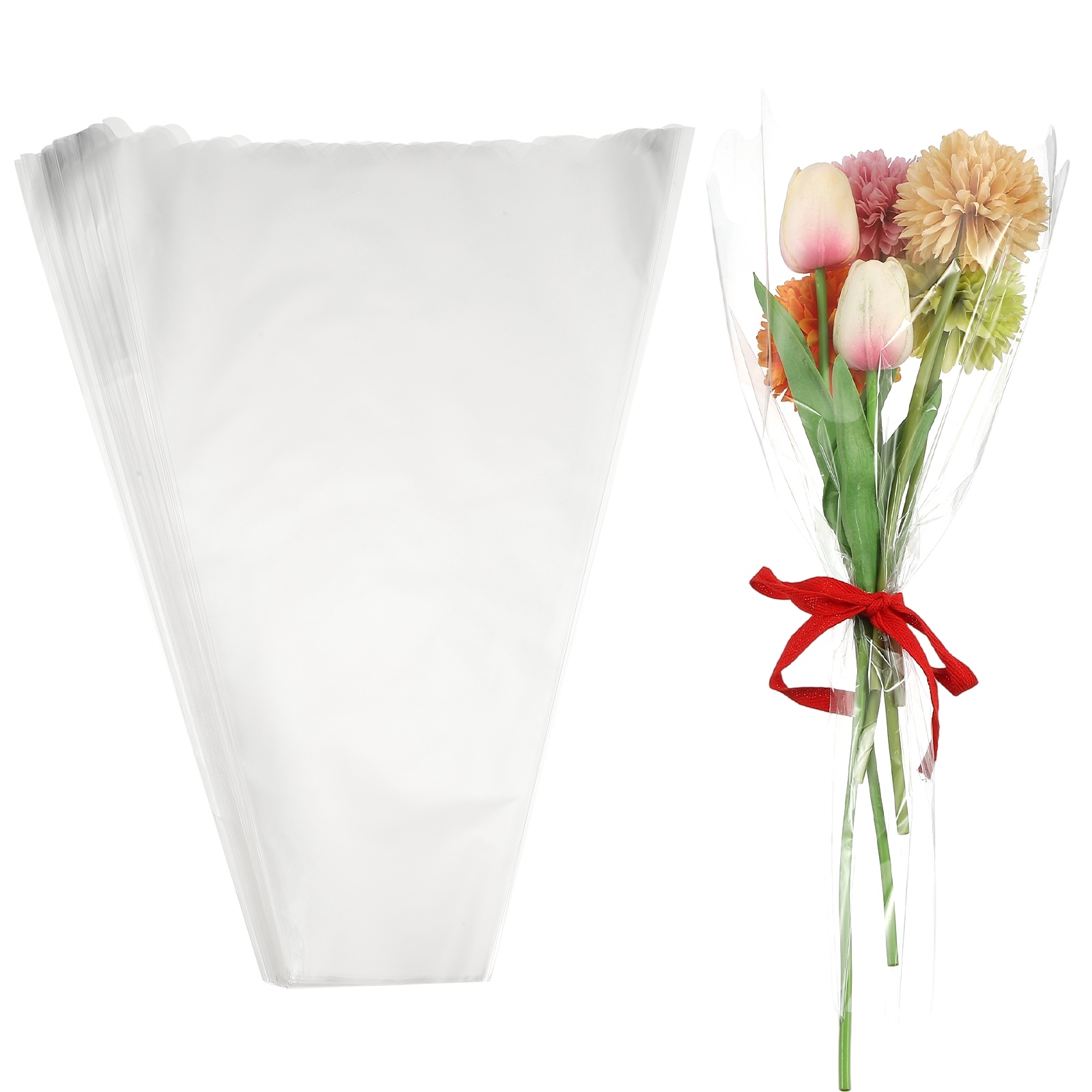 Uxcell Clear Flower Wrapping Bags, Transparent Flower Packaging Bag Waterproof Durable Bouquet Sleeves - Fitting for (Florists/Floral Arrangements Supplies), 13.8x3.9x19.7 Inch & 50Pcs