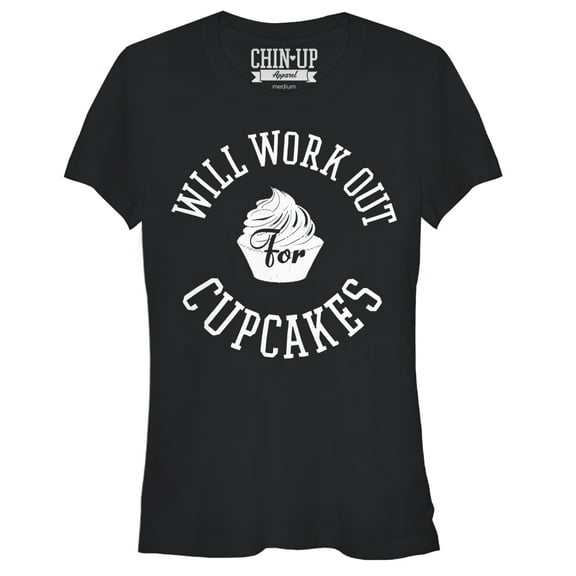 Junior's CHIN UP Work Out for Cupcakes  Graphic Tee Black Medium